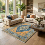 Oushak Heritage Handknotted Wool Rug – Terracotta & Blue