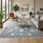 Oushak Handknotted Wool Rug – Blue & Ivory Floral