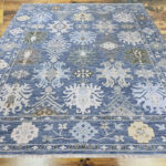 Oushak Handknotted Wool Rug – Blue & Ivory Floral - Image 2
