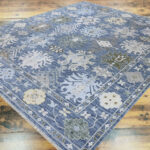 Oushak Handknotted Wool Rug – Blue & Ivory Floral - Image 3