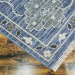 Oushak Handknotted Wool Rug – Blue & Ivory Floral - Image 4