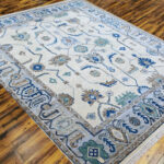 Oushak Floral Handknotted Wool Rug – Ivory & Blue - Image 2