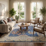 Midnight Blue Floral Oushak Rug – Hand Knotted Wool