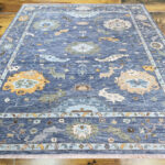 Hand Knotted Wool Oushak Rug, Denim Blue Turkish Area Carpet - Image 2