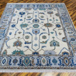 Oushak Floral Handknotted Wool Rug – Ivory & Blue - Image 3