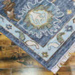 Hand Knotted Wool Oushak Rug, Denim Blue Turkish Area Carpet - Image 3