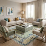 Hand Knotted Oushak Wool Rug, Pastel Green Turkish Style Area Carpet