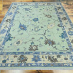 Hand Knotted Oushak Wool Rug, Pastel Green Turkish Style Area Carpet - Image 2
