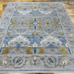 Oushak Floral Handknotted Wool Rug – Blue & Mustard - Image 2