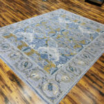 Oushak Floral Handknotted Wool Rug – Blue & Mustard - Image 3