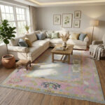 Hand Knotted Oushak Rug, Pink Floral Turkish Carpet