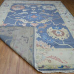 Midnight Blue Floral Oushak Rug – Hand Knotted Wool - Image 4
