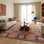 Traditional Red & Blue Geometric Wool Area Rug