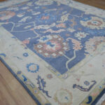 Midnight Blue Floral Oushak Rug – Hand Knotted Wool - Image 3