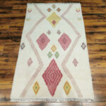 Ivory Diamond Motif Tribal Rug – Hand Knotted Wool - Image 2