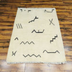 Ivory Minimalist Abstract Lines Rug – Hand Knotted Wool - Image 2
