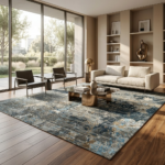 Blue Grey Abstract Hand-Knotted Wool & Silk Rug