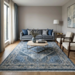 Vintage Blue Medallion Wool Area Rug