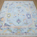 Oushak Handknotted Wool Rug – Pastel Blue Floral - Image 2