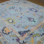 Oushak Handknotted Wool Rug – Pastel Blue Floral - Image 4