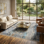 Celestial Blue Abstract Hand-Knotted Wool & Silk Rug