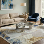 Blue & Ivory Abstract Hand-Knotted Wool & Silk Rug